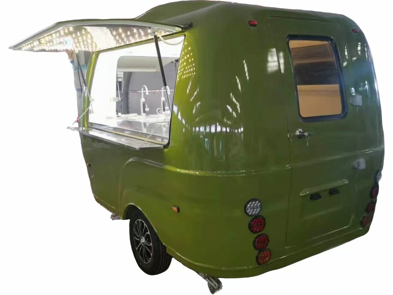 Rear and side view of 2.8M compact coffee and food trailer